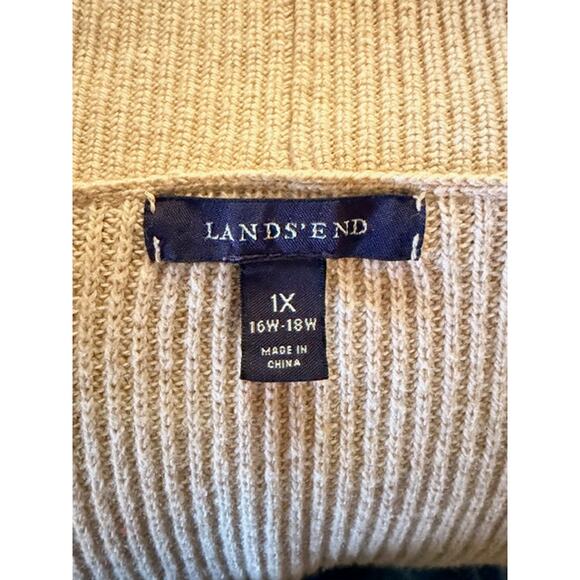 Lands’ End Women’s 1X Ribbed Cardigan Sweater Camel Tan Cotton Wool Blend - Picture 5 of 7
